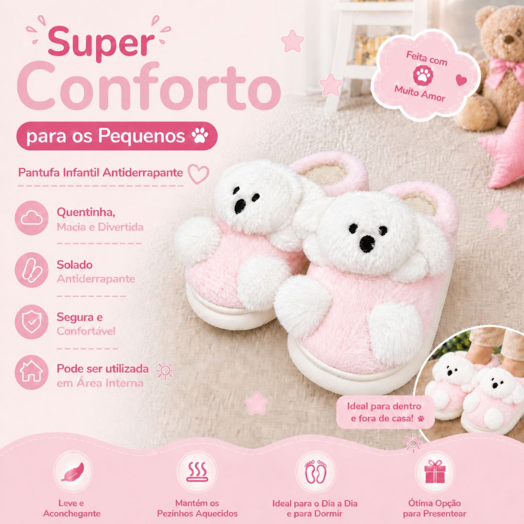Panfufa Infantil Chinelo Cachorrinho Rosa Criança Quarto Inferno Frio Antiderrapante Peluciada Comfort Menina - Imagem 2