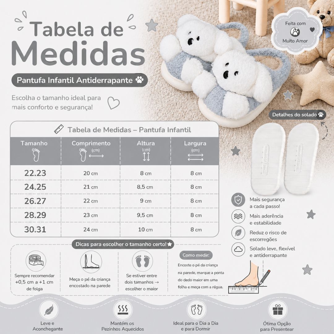 Panfufa Infantil Chinelo Cachorrinho Cinza Criança Quarto Inverno Frio Antiderrapante Peluciada Comfort Menina Menino - Imagem 5
