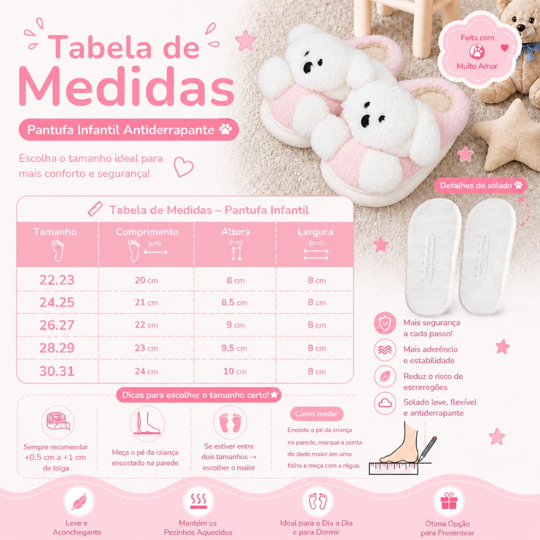 Panfufa Infantil Chinelo Cachorrinho Rosa Criança Quarto Inferno Frio Antiderrapante Peluciada Comfort Menina - Imagem 5