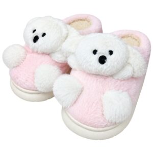Panfufa Infantil Chinelo Cachorrinho Rosa Criança Quarto Inferno Frio Antiderrapante Peluciada Comfort Menina