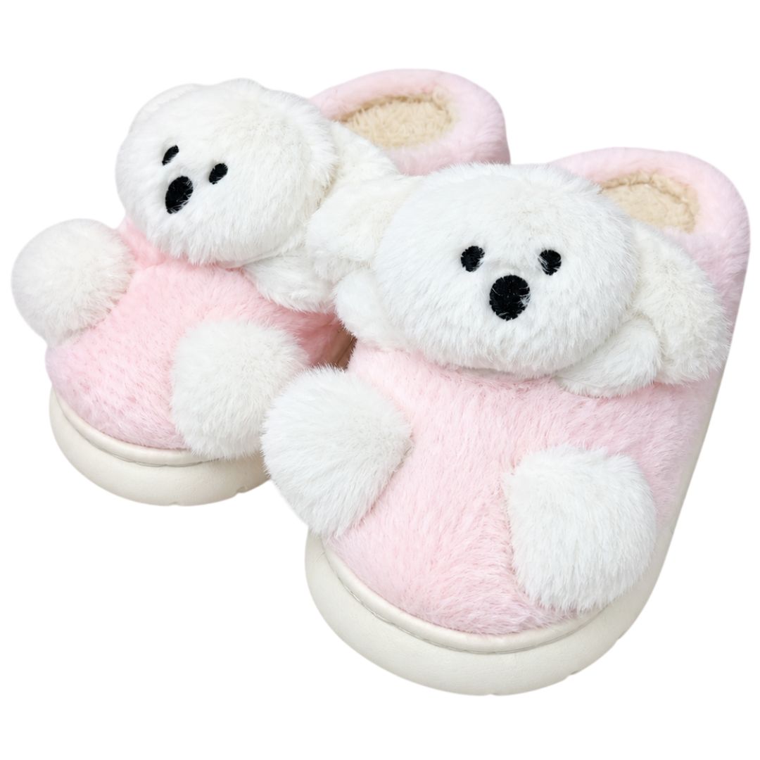 Panfufa Infantil Chinelo Cachorrinho Rosa Criança Quarto Inferno Frio Antiderrapante Peluciada Comfort Menina