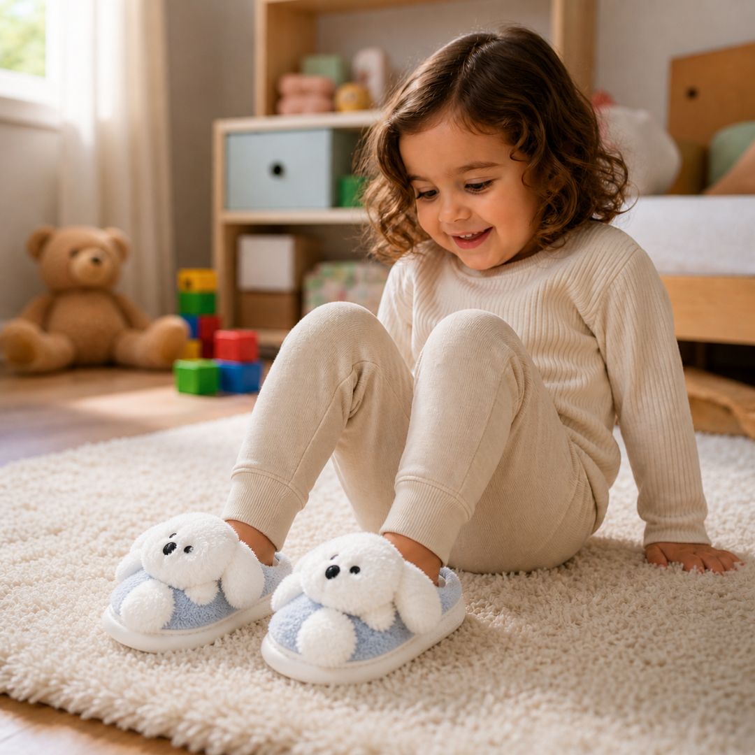 Panfufa Infantil Chinelo Cachorrinho Cinza Criança Quarto Inverno Frio Antiderrapante Peluciada Comfort Menina Menino - Imagem 3