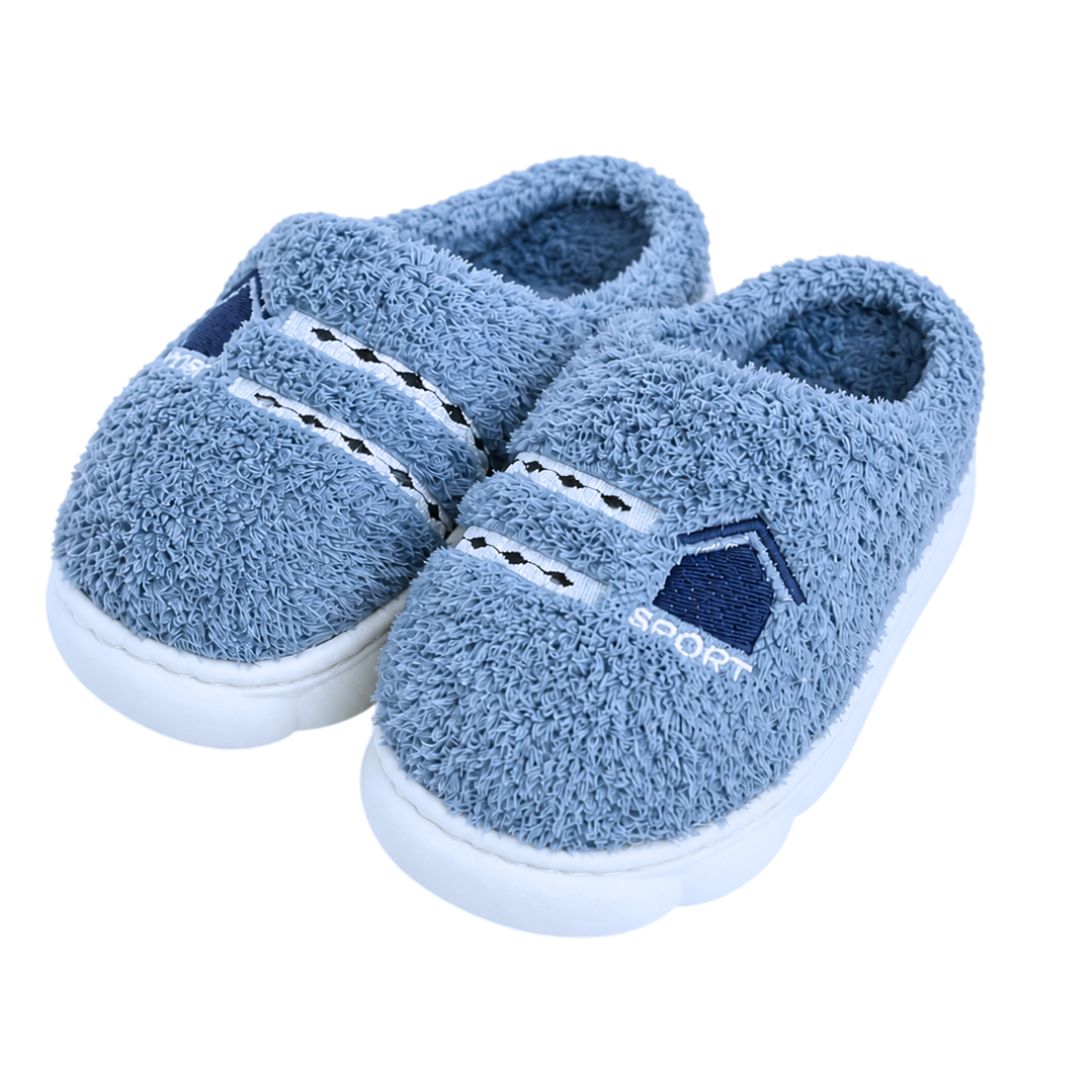 Pantufa Infantil Azul Sport Menino Frio Pelucia Quarto Chinelo Antiderrapante Térmica