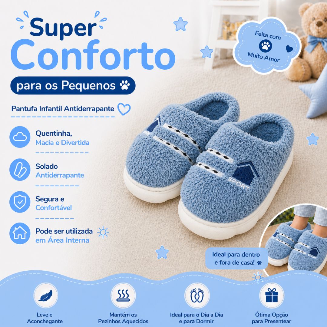 Pantufa Infantil Azul Sport Menino Frio Pelucia Quarto Chinelo Antiderrapante Térmica - Imagem 2