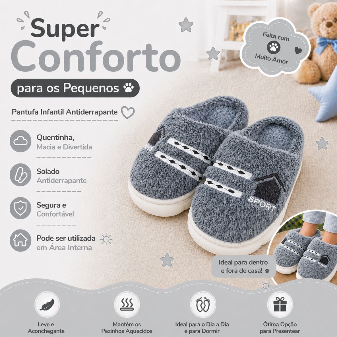 Pantufa Infantil Cinza Sport Frio Pelucia Quarto Chinelo Antiderrapante Térmica - Imagem 5
