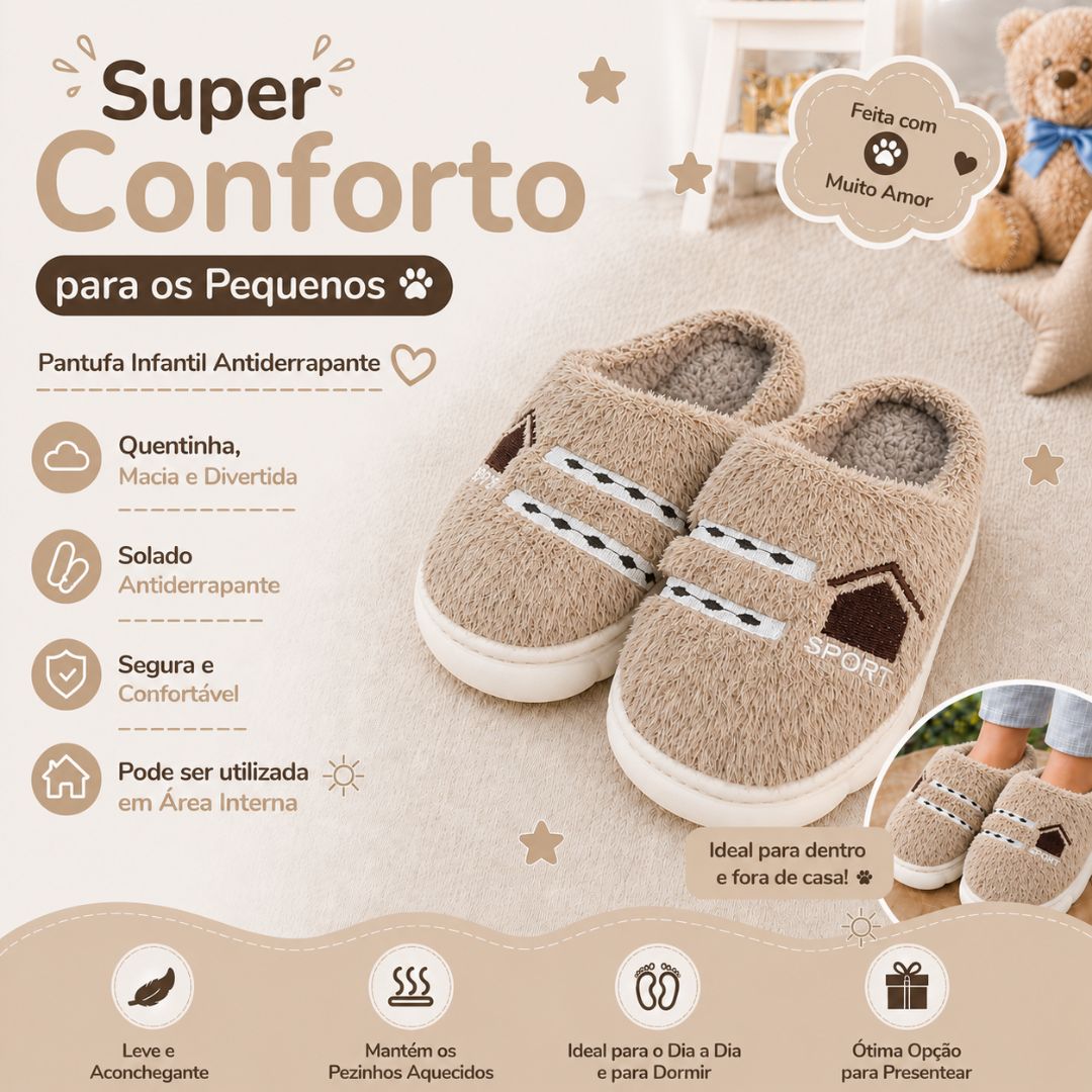 Pantufa Infantil Marrom Sport Frio Pelucia Quarto Chinelo Antiderrapante Térmica Criança - Imagem 2