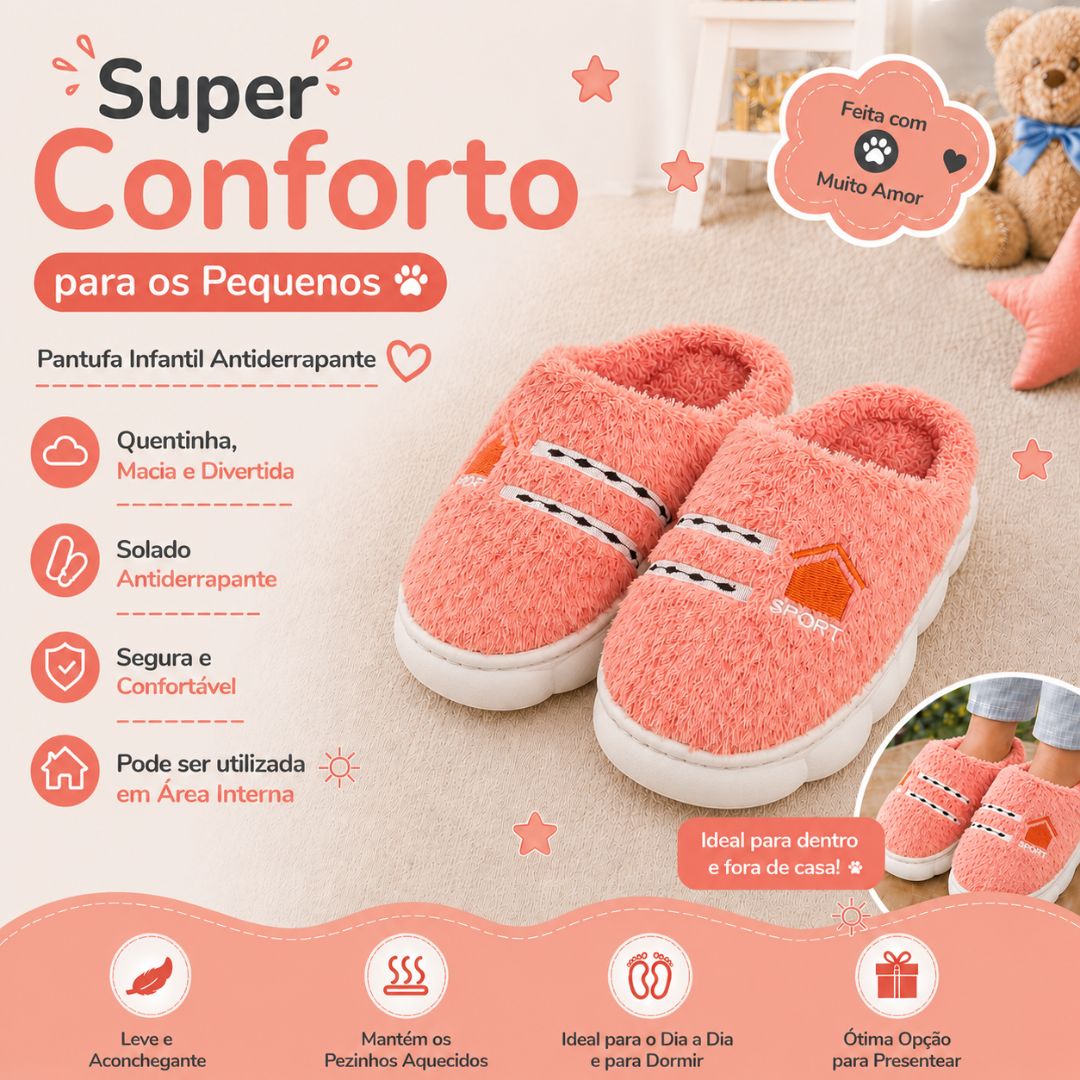 Pantufa Infantil Rosa Sport Frio Pelucia Quarto Chinelo Antiderrapante Térmica - Imagem 2