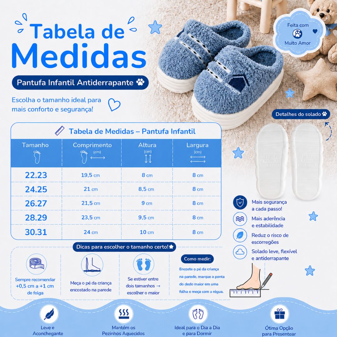Pantufa Infantil Azul Sport Menino Frio Pelucia Quarto Chinelo Antiderrapante Térmica - Imagem 5