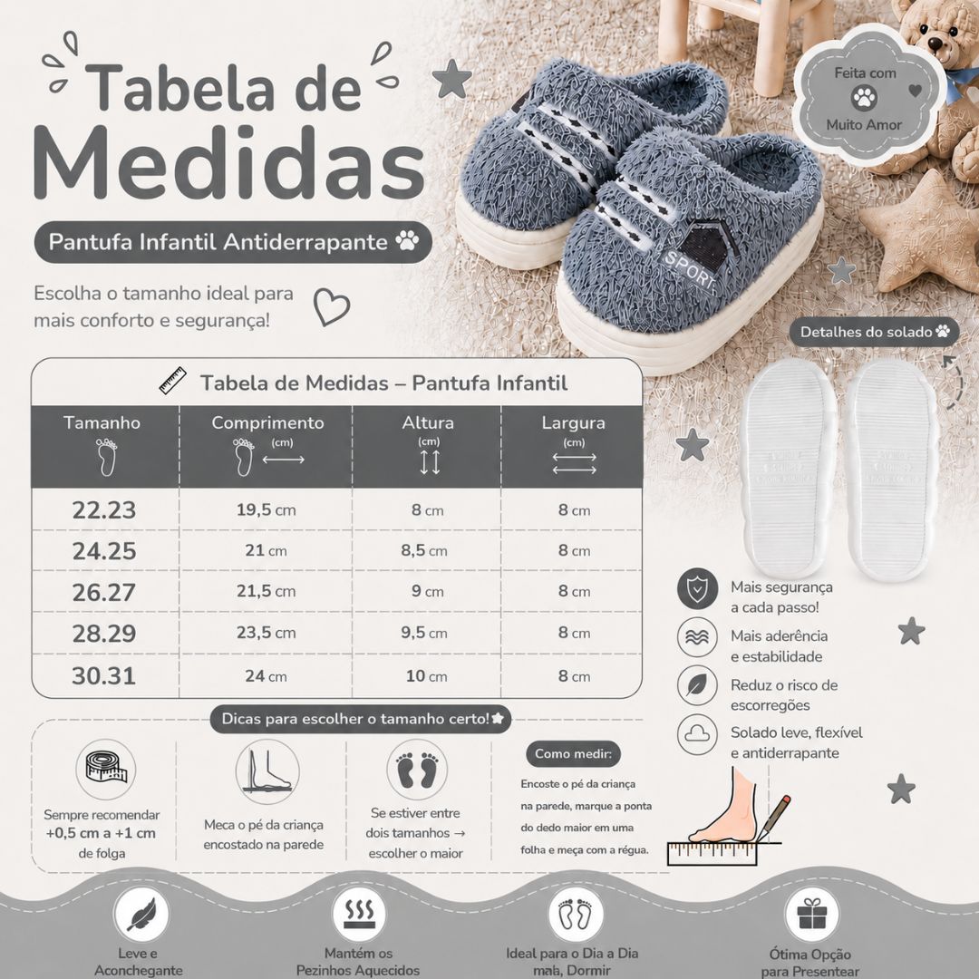Pantufa Infantil Cinza Sport Frio Pelucia Quarto Chinelo Antiderrapante Térmica - Imagem 2