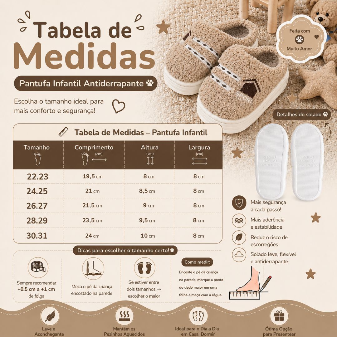 Pantufa Infantil Marrom Sport Frio Pelucia Quarto Chinelo Antiderrapante Térmica Criança - Imagem 5