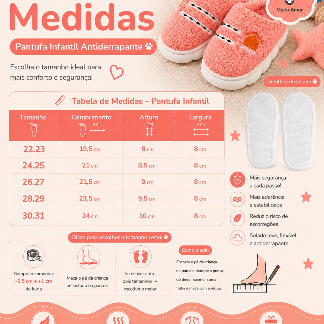 Pantufa Infantil Rosa Sport Frio Pelucia Quarto Chinelo Antiderrapante Térmica - Imagem 5