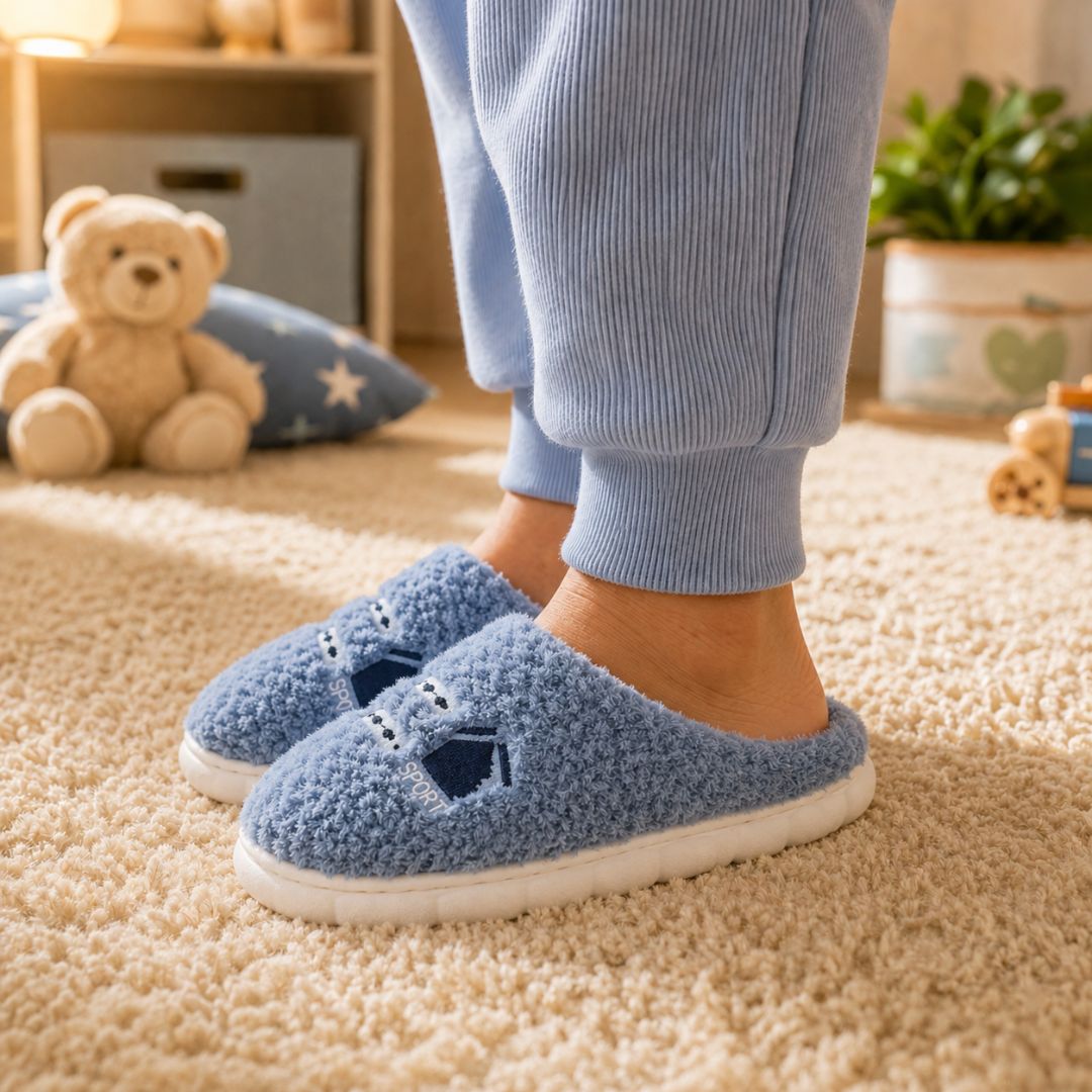 Pantufa Infantil Azul Sport Menino Frio Pelucia Quarto Chinelo Antiderrapante Térmica - Imagem 4