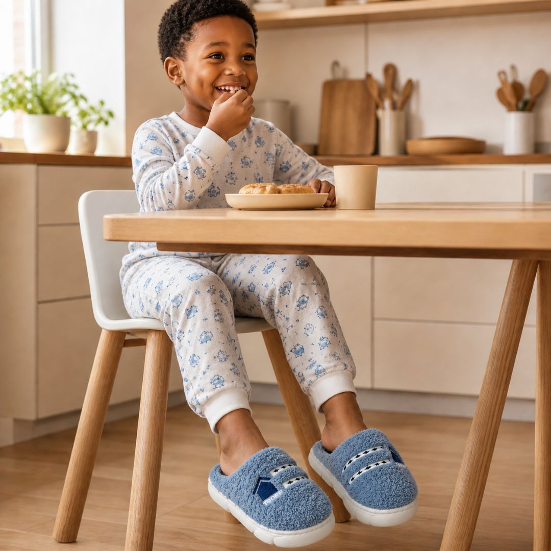 Pantufa Infantil Azul Sport Menino Frio Pelucia Quarto Chinelo Antiderrapante Térmica - Imagem 3