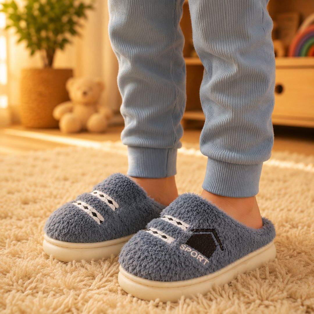 Pantufa Infantil Cinza Sport Frio Pelucia Quarto Chinelo Antiderrapante Térmica - Imagem 4