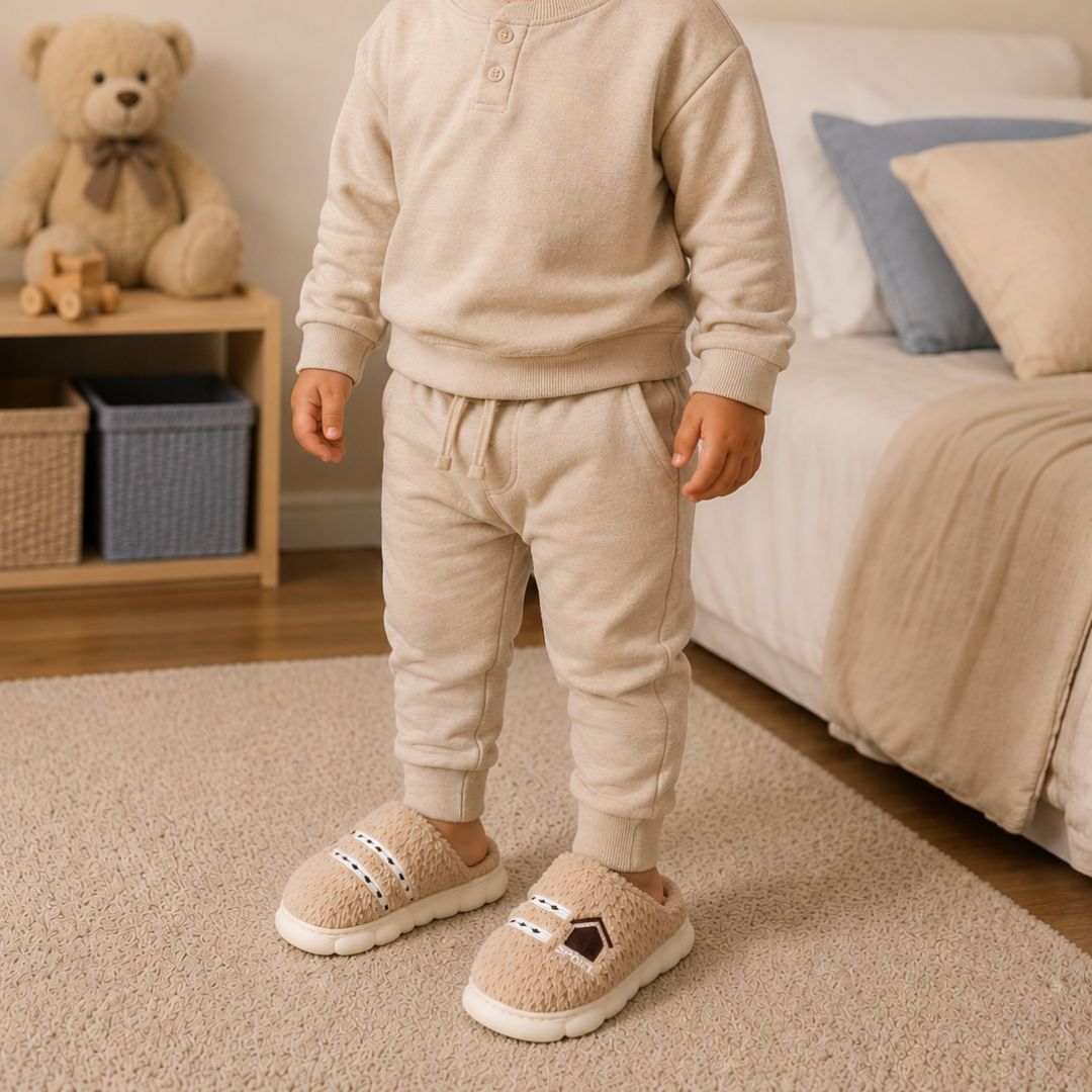 Pantufa Infantil Marrom Sport Frio Pelucia Quarto Chinelo Antiderrapante Térmica Criança - Imagem 4