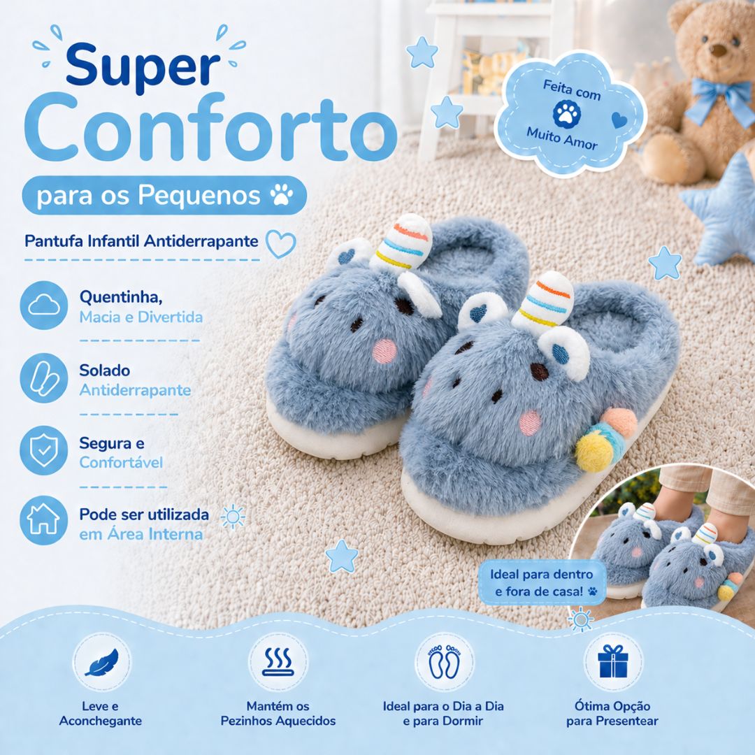 Pantufa Infantil Unicórnio Azul Inverno Criança Quarto - Imagem 2