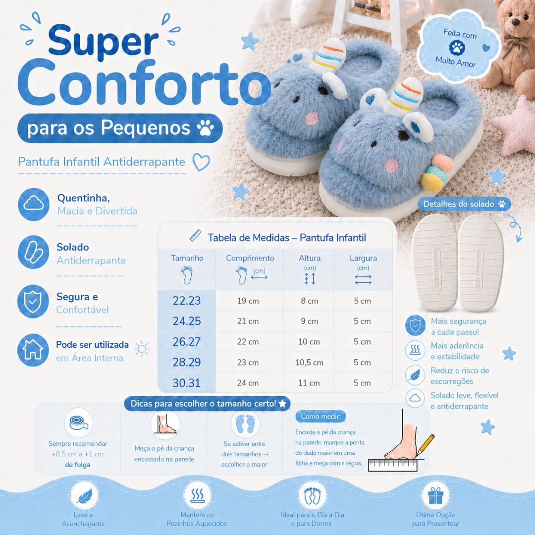 Pantufa Infantil Unicórnio Azul Inverno Criança Quarto - Imagem 5