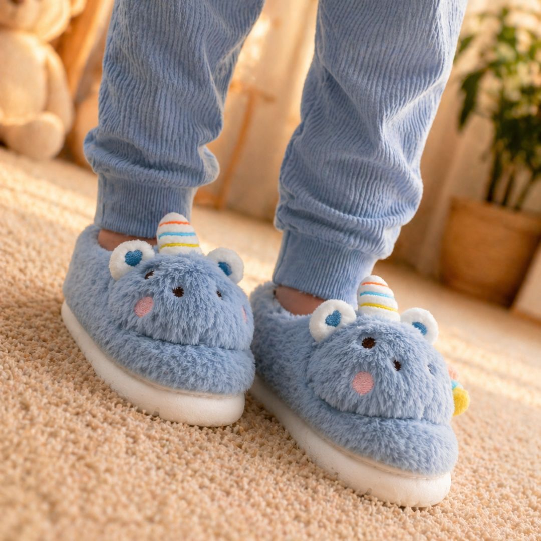 Pantufa Infantil Unicórnio Azul Inverno Criança Quarto - Imagem 3