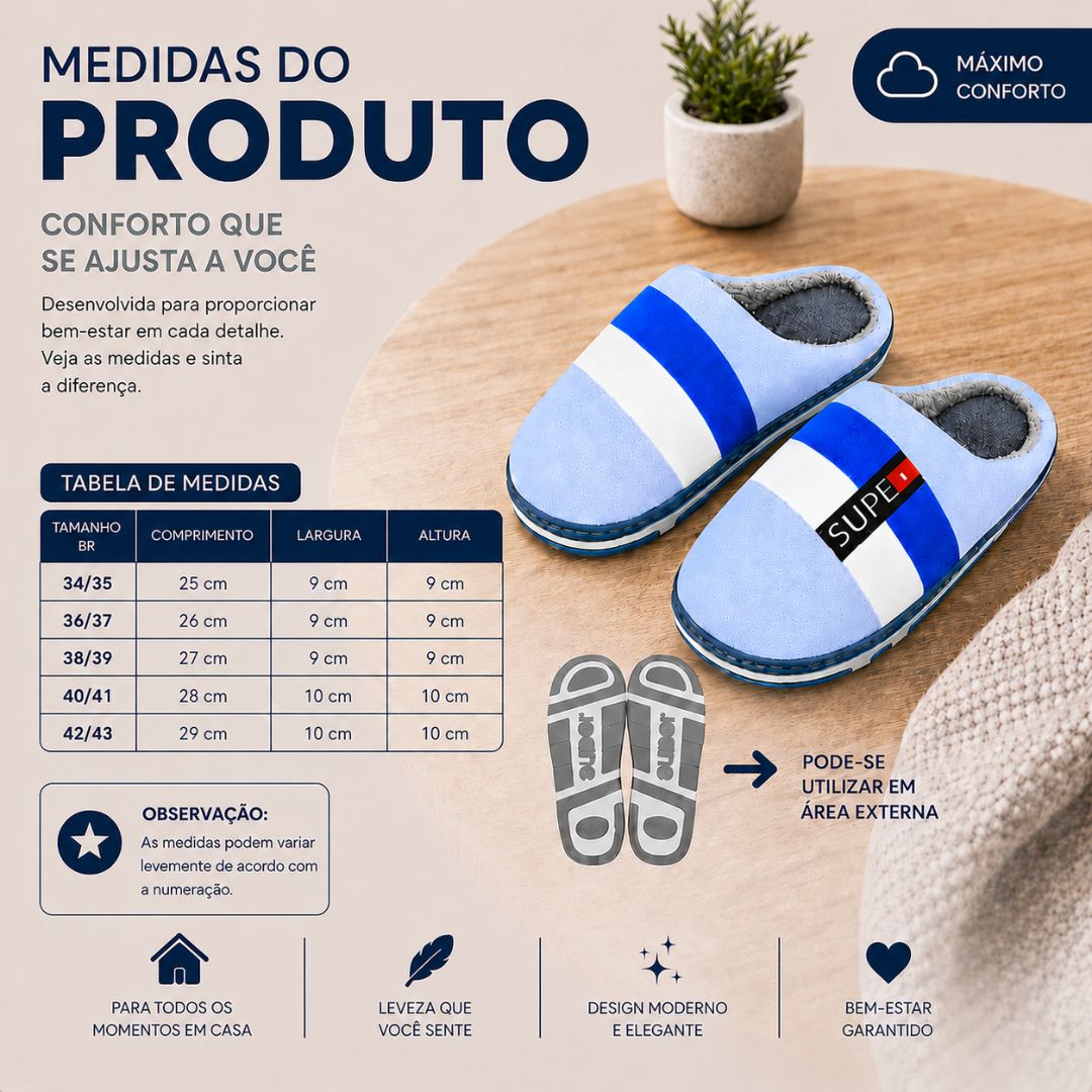 Pantufa Azul Listrada Masculina Inverno Antiderrapante Frio Quarto Confortável Chinelo Pai - Imagem 5