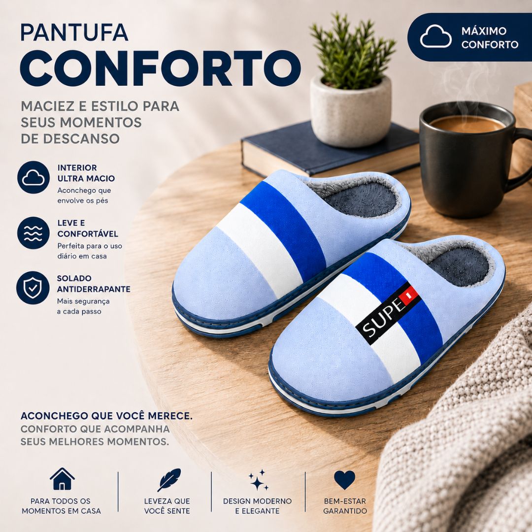 Pantufa Azul Listrada Masculina Inverno Antiderrapante Frio Quarto Confortável Chinelo Pai - Imagem 2