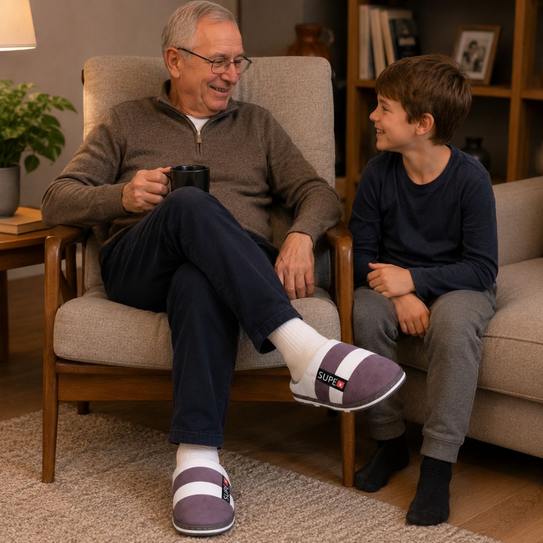 Pantufa Marrom Listrada Masculina Pai Inverno Frio Quarto Comfort Quente Fleece Presente - Imagem 4