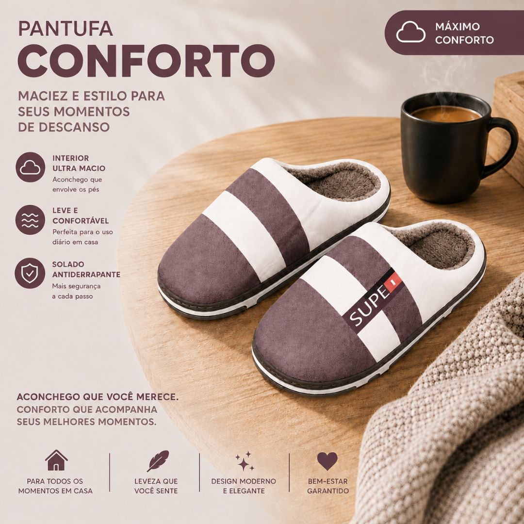 Pantufa Marrom Listrada Masculina Pai Inverno Frio Quarto Comfort Quente Fleece Presente - Imagem 2