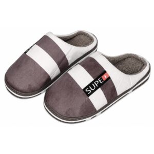 Pantufa Marrom Listrada Masculina Pai Inverno Frio Quarto Comfort Quente Fleece Presente