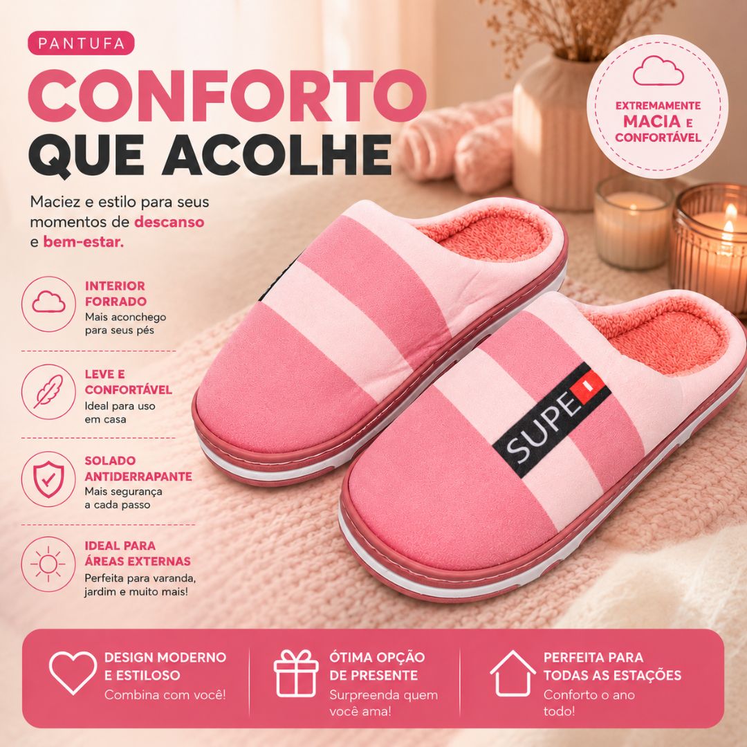 Pantufa Rosa Escuro Listrada Feminina Mãe Inverno Frio Quarto Comfort Quente Fleece - Imagem 2