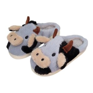 Pantufa Infantil Vaquinha Azul Chinelo Unissex Frio Menino Pelucia Inverno Criança Fazenda Aconchegante Menina Antiderra
