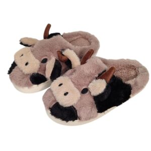 Pantufa Infantil Vaquinha Marrom Chinelo Unissex Frio Menino Pelucia Inverno Criança Fazenda Aconchegante Menina Antider