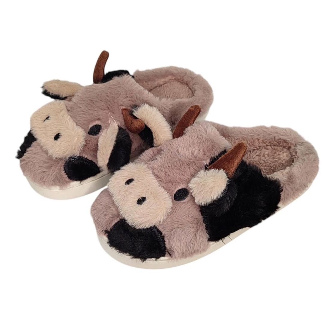 Pantufa Infantil Vaquinha Marrom Chinelo Unissex Frio Menino Pelucia Inverno Criança Fazenda Aconchegante Menina Antider