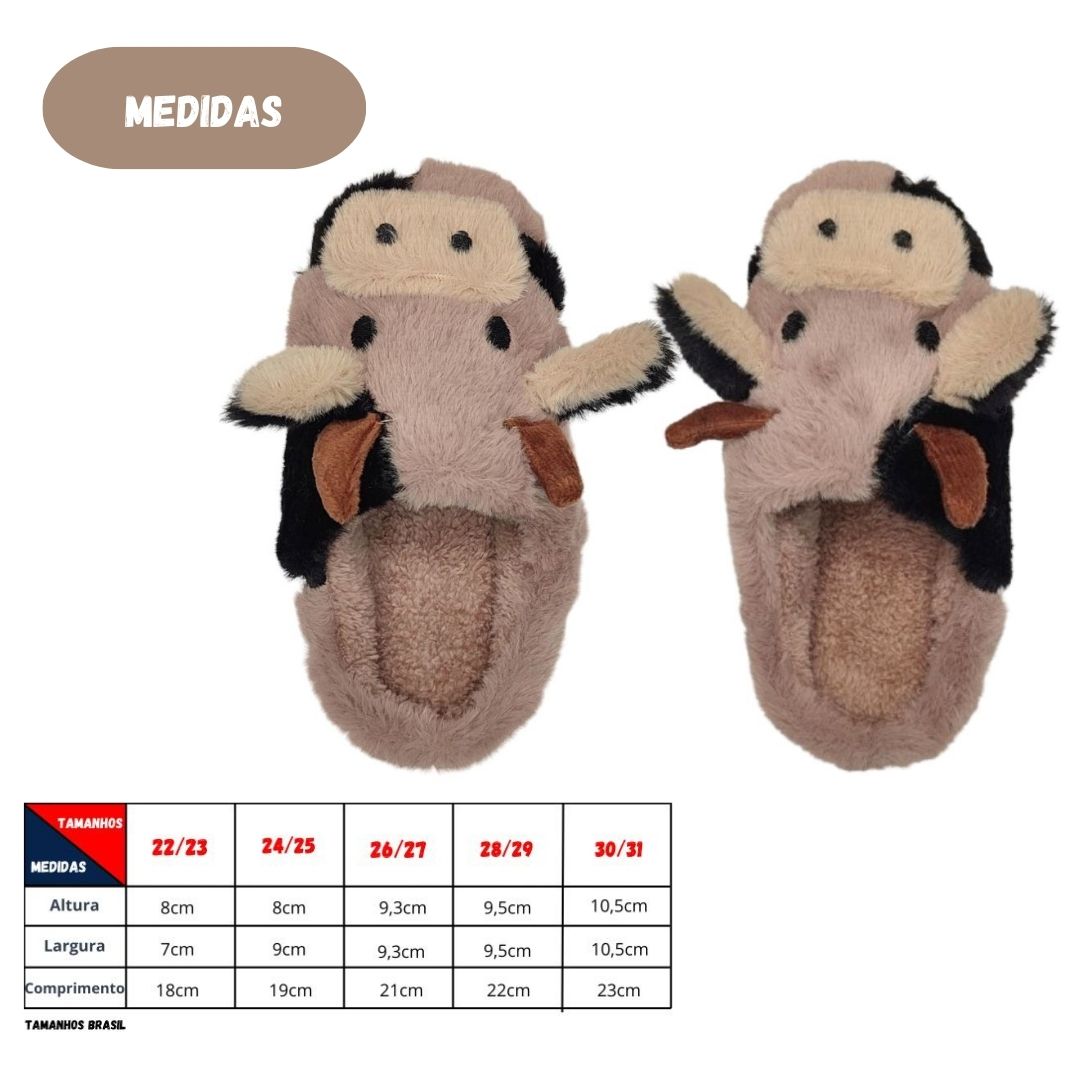 Pantufa Infantil Vaquinha Marrom Chinelo Unissex Frio Menino Pelucia Inverno Criança Fazenda Aconchegante Menina Antider - Imagem 3