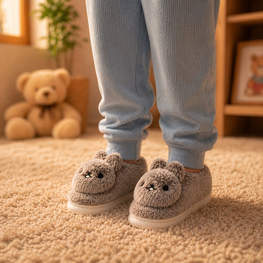 Pantufa Infantil Coelho Marrom Criança Quarto Frio Inverno Antiderrapante Pelucia Comfort Menino Menina - Imagem 3