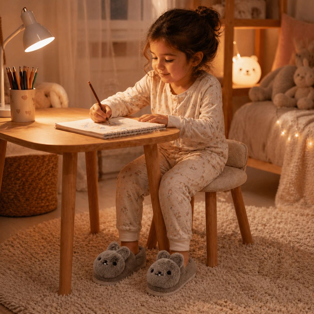 Pantufa Infantil Coelho Marrom Criança Quarto Frio Inverno Antiderrapante Pelucia Comfort Menino Menina - Imagem 4