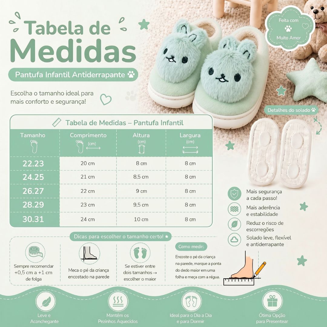 Pantufa Infantil Coelho Verde Criança Quarto Frio Inverno Antiderrapante Pelucia Comfort Menino Menina - Imagem 5