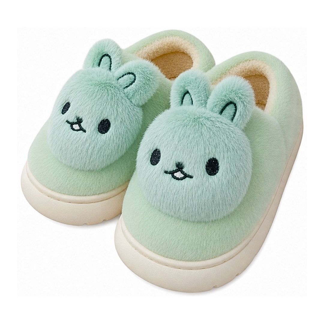 Pantufa Infantil Coelho Verde Criança Quarto Frio Inverno Antiderrapante Pelucia Comfort Menino Menina
