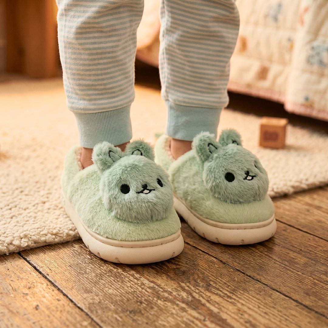 Pantufa Infantil Coelho Verde Criança Quarto Frio Inverno Antiderrapante Pelucia Comfort Menino Menina - Imagem 4