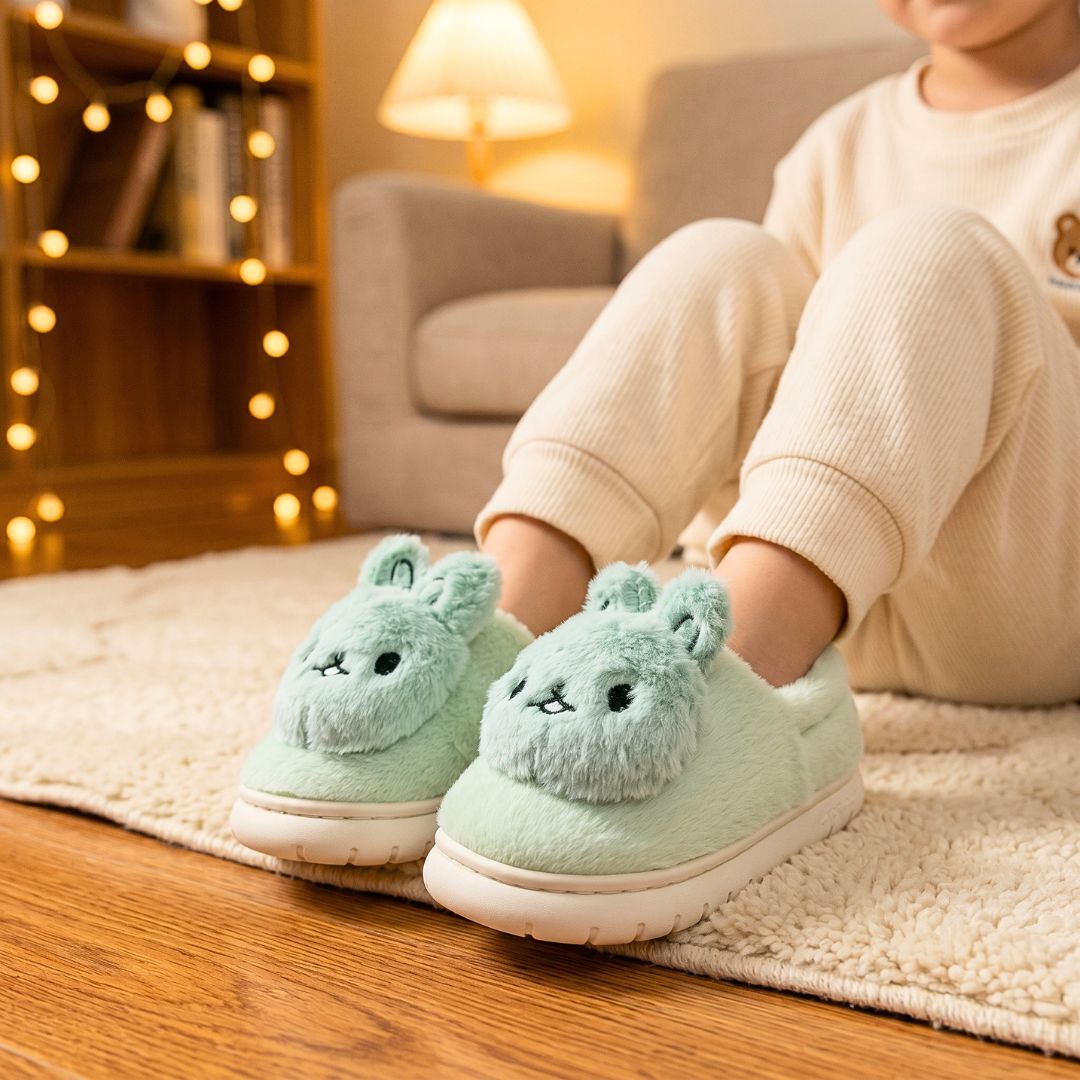 Pantufa Infantil Coelho Verde Criança Quarto Frio Inverno Antiderrapante Pelucia Comfort Menino Menina - Imagem 3