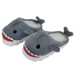 Chinelo Infantil Tubarão Cinza Escuro Menino Menina Inverno Frio Pelucia Quente Macia Criança Pantufa Antiderrapante Qua
