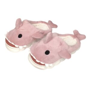 Chinelo Infantil Tubarão Rosa Escuro Menina Inverno Frio Pelucia Quente Macia Criança Pantufa Antiderrapante Quarto Acon