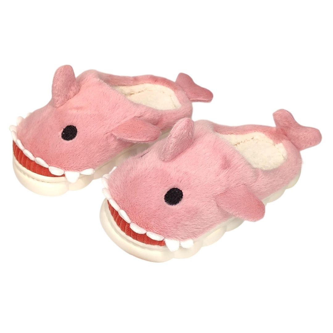 Chinelo Infantil Tubarão Rosa Menina Inverno Frio Pelucia Quente Macia Criança Pantufa Antiderrapante Quarto Aconchegant