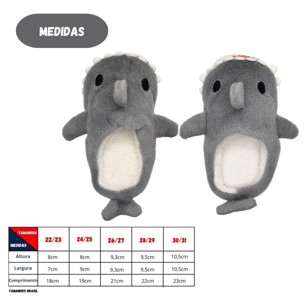 Chinelo Infantil Tubarão Cinza Escuro Menino Menina Inverno Frio Pelucia Quente Macia Criança Pantufa Antiderrapante Qua - Imagem 3