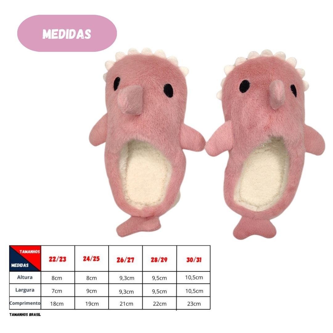Chinelo Infantil Tubarão Rosa Menina Inverno Frio Pelucia Quente Macia Criança Pantufa Antiderrapante Quarto Aconchegant - Imagem 3