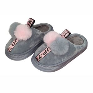 Chinelo Infantil Pompom Cinza Pantufa Antiderrapante Menina Inverno Quarto Frio Criança Inverno Aconchegante