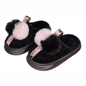 Pantufa Infantil Pompom Preta Chinelo Antiderrapante Menina Inverno Quarto Frio Criança Inverno Aconchegante