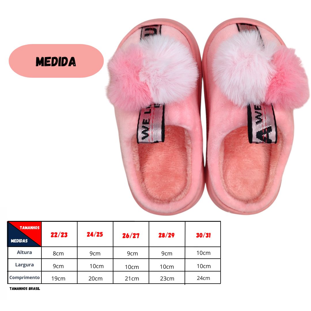 Chinelo Infantil Pompom Rosa Claro Pantufa Antiderrapante Menina Inverno Quarto Frio Criança Inverno Aconchegante - Imagem 3
