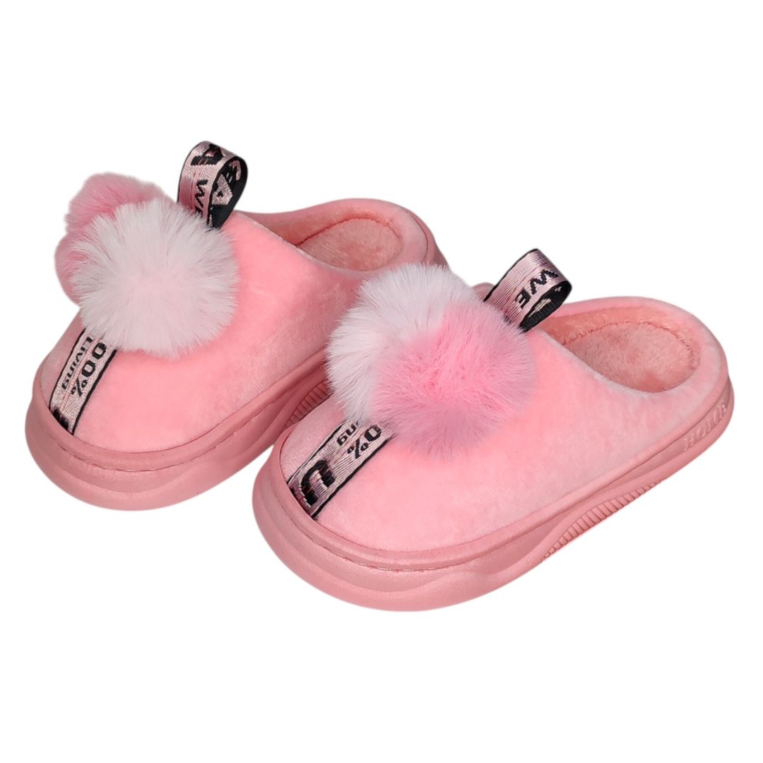 Chinelo Infantil Pompom Rosa Claro Pantufa Antiderrapante Menina Inverno Quarto Frio Criança Inverno Aconchegante