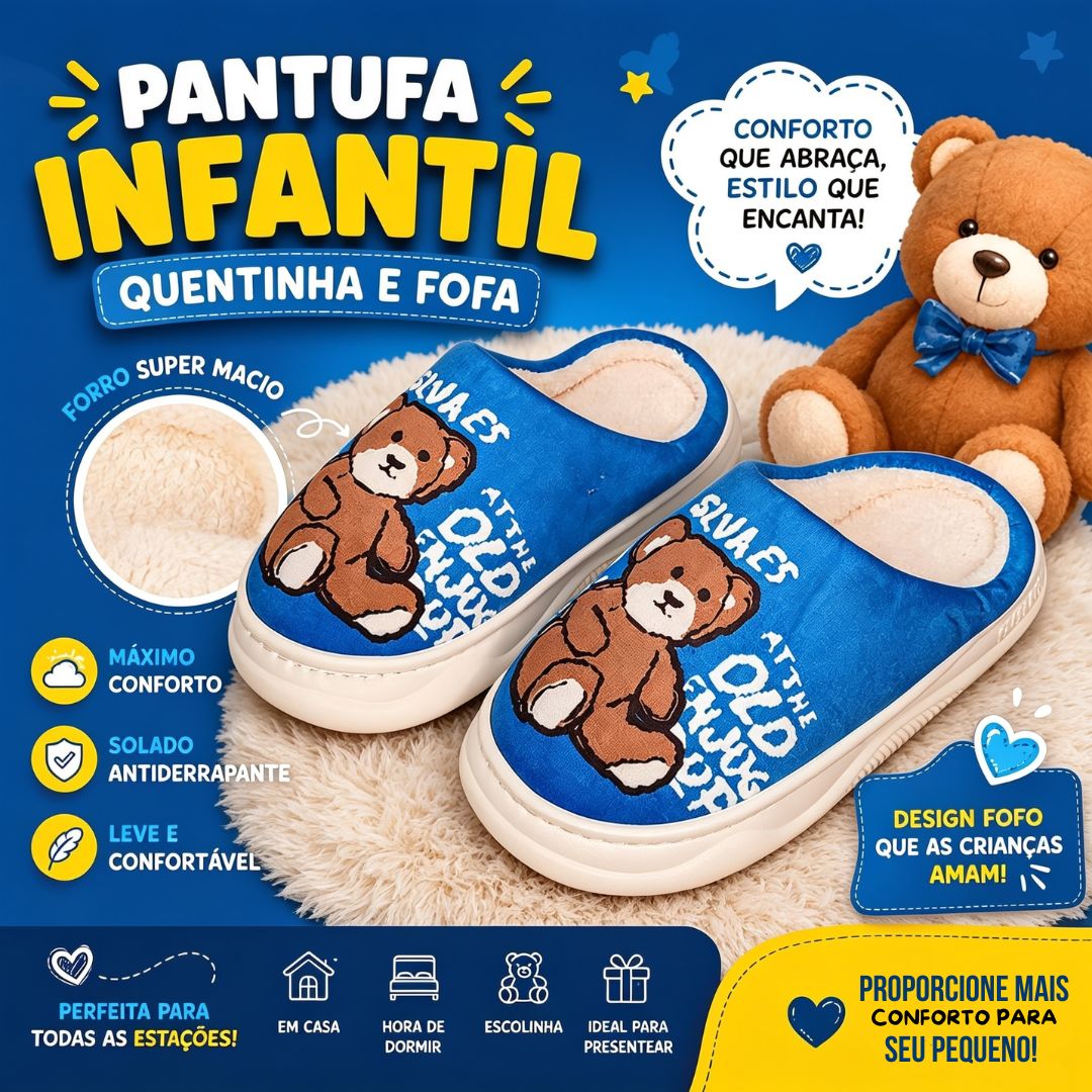 Pantufa Infantil Azul Urso Marrom Antiderrapante Criança Menino Inverno Frio Chinelo Confortável Aconchegante Presente Q - Imagem 2
