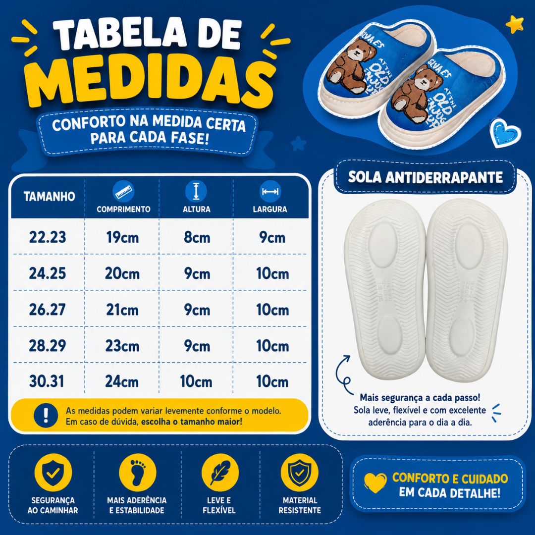 Pantufa Infantil Azul Urso Marrom Antiderrapante Criança Menino Inverno Frio Chinelo Confortável Aconchegante Presente Q - Imagem 5