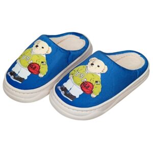 Pantufa Infantil Azul Masculino Urso Amarelo Antiderrapante Criança Inverno Frio Chinelo Confortável Aconchegante Presen